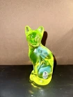 MINT Tall Opalescent Fenton Uranium Glass Vaseline Cat with Original Sticker