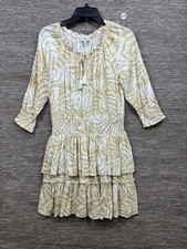 Parts Of Peace Dress Womens L Beige Floral Smocked Tiered Ruffle Boho Short