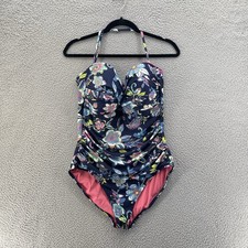 Anne Cole Swimsuit Women 16 Blue Floral One P...