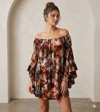 Voom joy han Tunic Womens M Tie Dye Off Shoulder Dress Cascading Angel Sleeve