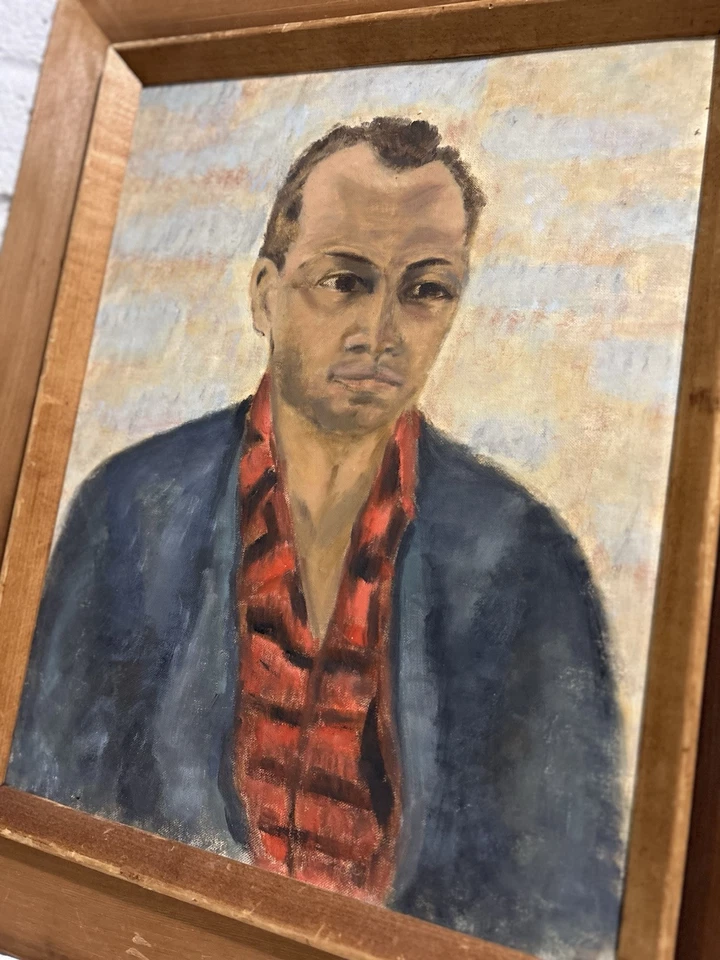 Arte enmarcado óleo sobre lienzo impresionismo retrato hombre M. mediados de siglo años 60’s Foto 2 de 4