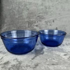 Anchor Hocking Cobalt Blue Glass Mixing Ovenware Bowls 1.5 & 1 Qt Set of 2 USA