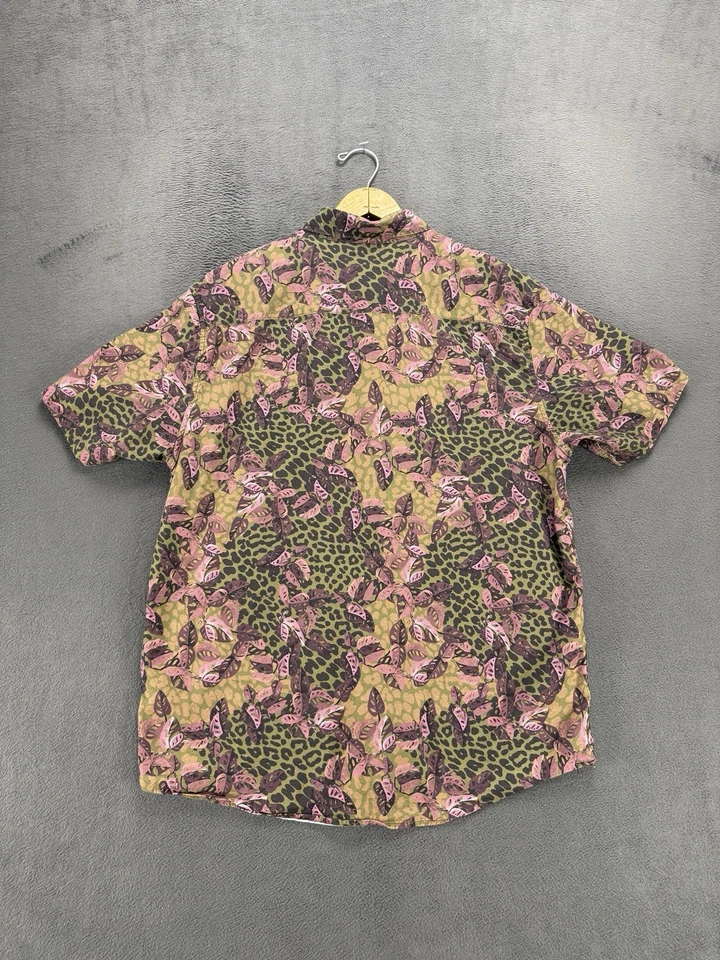 RVCA Regular Fit XL Button Up Shirt Green Pink Camo Leaf Print Casual Cotton - Image 4 of 4