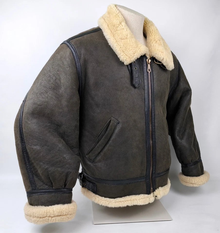 Chevignon Lederjacke Lammfell braun / schlamm Gr. XL New Navy Flying Wear - Bild 2 von 4