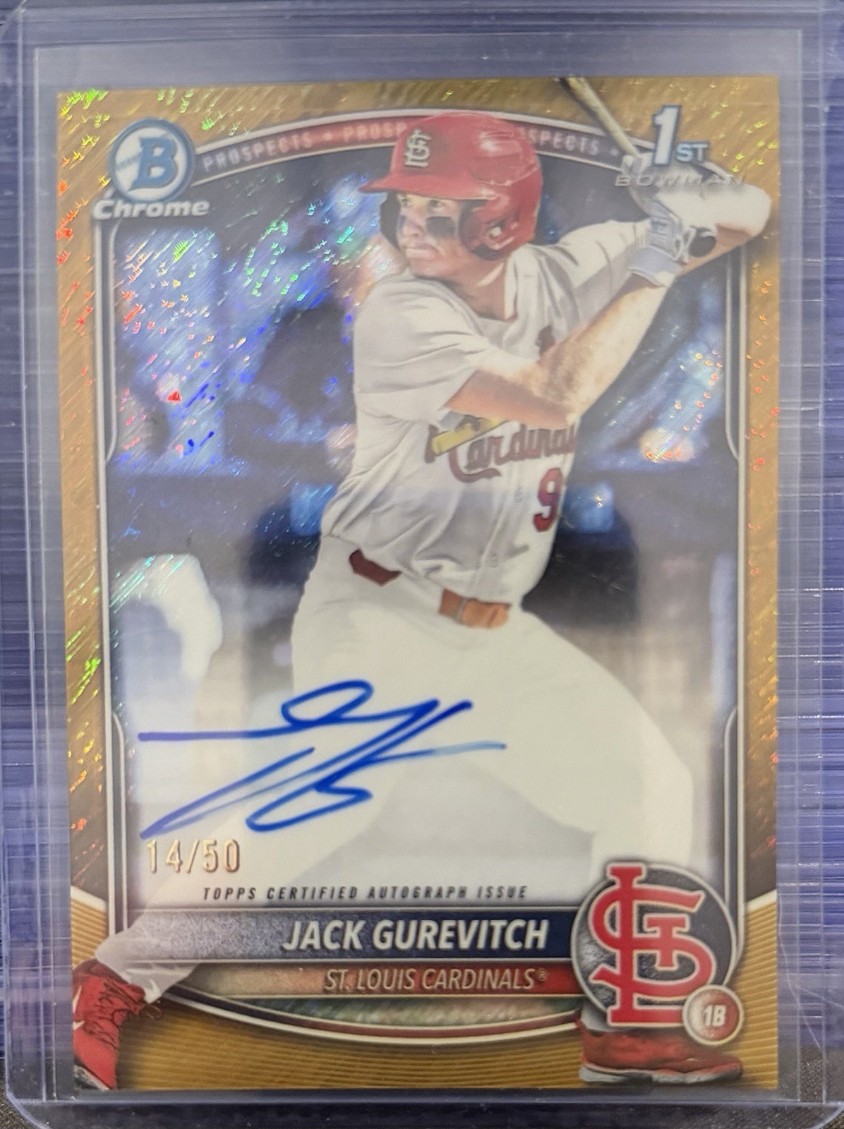 Jack Gurevitch 2025 Bowman Draft Chrome Auto Gold Shimmer 14/50
