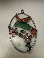VTG Stained Glass Sun Catcher 3D Butterfly Hummingbird Oval 7  Window Art DWK170