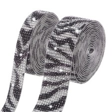 2-Roll Crystal Rhinestone Ribbon,0.5/1.1 Inch x 2 Yards for DIY [Zebra Print]