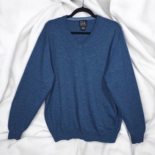 Jos A Bank Signature Collection V Neck Sweater Men XL Blue Merino Wool Preppy