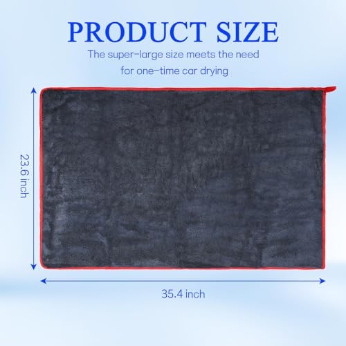  Car Drying Towel, 35.4"×23.6" Extra Large Microfiber Towel for Cars Gray+red
