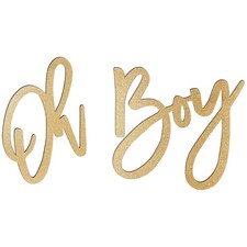 OH BOY Wooden Sign Gold Baby Shower Gender Reveal Lightweight Backdrop Decor