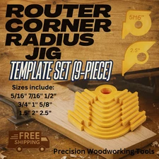 Router Corner Radius Jig Template Set 9 Piece Precision Woodworking  6 Colors