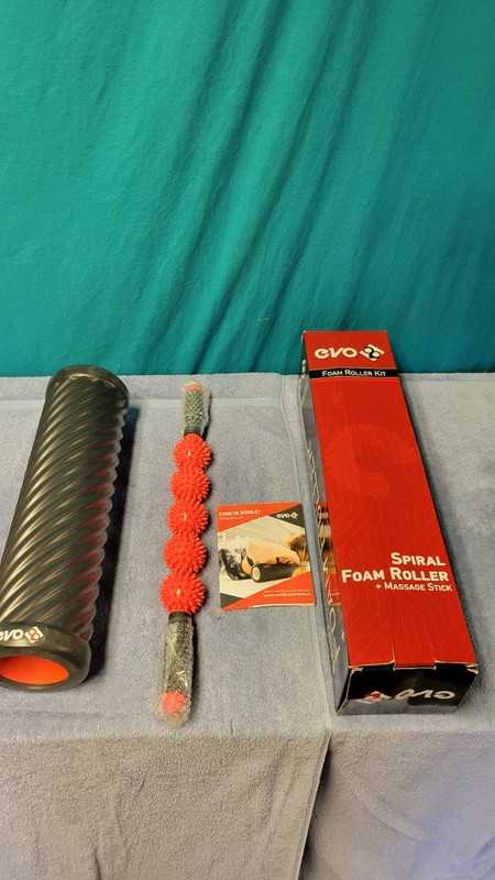  New In BOX Evo 8 Spiral Foam Roller And 5 Ball Massage Stick. Loosen Up Muscles