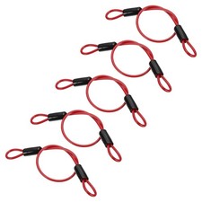 5 Pcs 3/16" Dia 2 ft (20") Vinyl Coated Stainless Steel Cable with Loops, Red