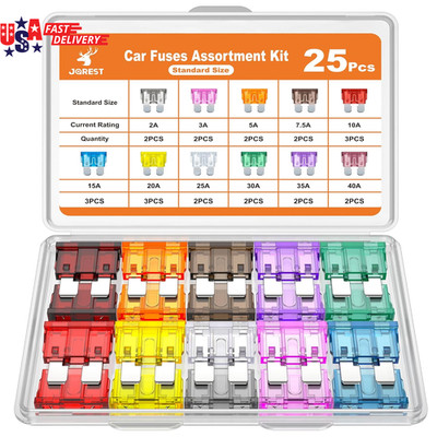 25Pcs Standard Car Fuse Kit -Standard Blade Fuses Automotive - Replacement Fuses