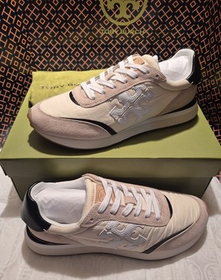 TORY BURCH DESTINY TRAINER SNEAKERS IN LEATHER/NYLON/SUEDE;SZ 8M