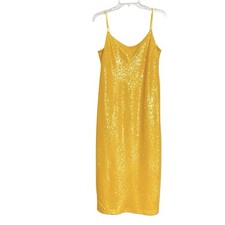 J. Crew Womens Gwyneth Sequin Midi Slip Dress 18 Yellow Slinky Sheath Retro Glam