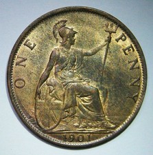 1901 Victoria PENNY Bronze Coin - UNC  Uncirculated with Lustre