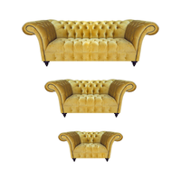 Gelbe Chesterfield Couchen Designer Lehnsessel Moderner Dreisitzer 3Tlg