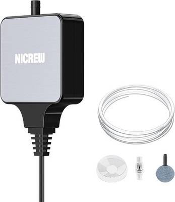 NICREW Aquarium Luftpumpe, Nano Silent Mini Sauerstoffpumpe 18 L/h Luftleistung