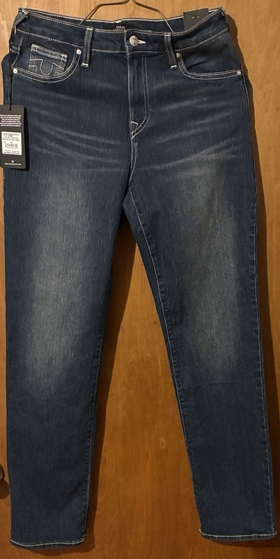 True Religion Women’s High Rise Straight Dark Fir Balsam 5-Pocket Jeans