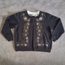 Vintage Shenanigans Embroidered Snowflakes Cardigan Adult Size M Christmas
