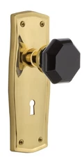 Nostalgic Warehouse Polished Brass Prairie Plate Keyhole Black Knob Passage Set