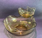 Vintage Mid Century Anchor Hocking Amber Amber Chip And Dip Serving Bowl Set