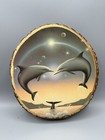 Jumping Dolphins Vintage Paper & Wood Fantasy Art Tree Bark Wall Plaque