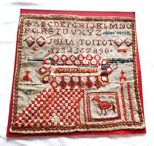 Antique French child's sampler, rare. around 1882-1892