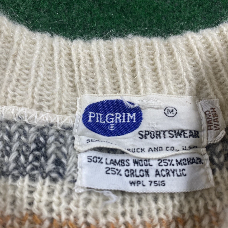 Cardigã Vintage 50S Mohair Suéter Masculino Médio Branco Peregrino Moletom com Zíper - Imagem 3 de 4