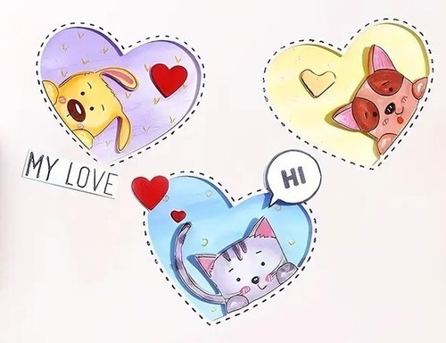 Cani Gatti Cuori Cuciti Animali Amore San Valentino Fustelle Metallo Standard - Foto 1 di 2