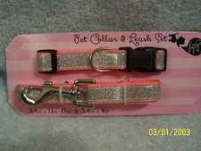 Coco Lane Couture Pet Collar  Leash Pinkish Trim W/ Silver Glitter Size Medium