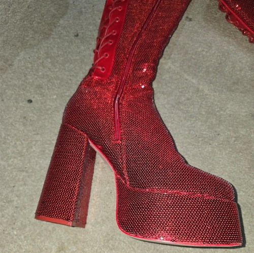 Koi Creatures Of The Night Long Boots Red Sequin UK Size 9 TOR - Picture 6 of 12