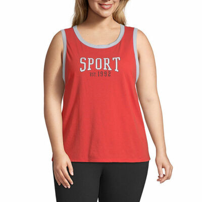 Flirtitude Women's Juniors Active Scoop Neck Tank Top 3X Plus  Red Sport 