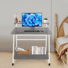 Escritorio de computadora de 3 niveles, escritorio de oficina en casa, escritorio de computadora con ruedas, blanco, gris