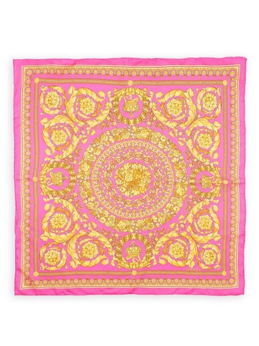 Versace Barocco Print Pink Gold Silk Satin Large Foulard Scarf 35" 90cm NWT $575 - Picture 2 of 9