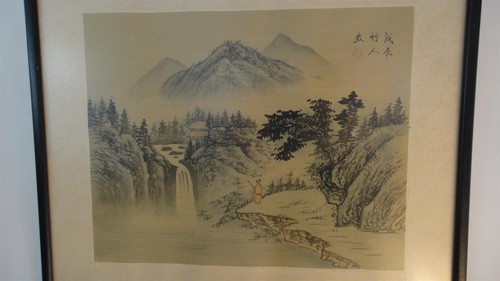 RARE AUTHENTIC ANTIQUE ORIGINAL OLD CHINESE SILK SIGNED LANDSCAPE PAINTING - Picture 5 of 12