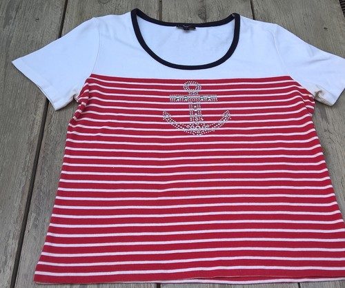 T-shirt rayé rouge et blanc avec ancre brillante UN JOUR AILLEURS Taille 2 - Picture 4 of 4
