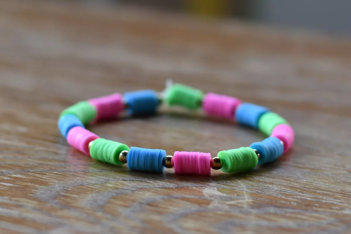 Handmade Pink Clay Bead Bracelet, Elastic, Friendship Spirit, School