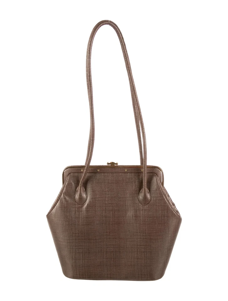 Bolso de Hombro Judith Leiber Lona Marrón Día Noche Forma Hexagonal De Colección Foto 3 de 4