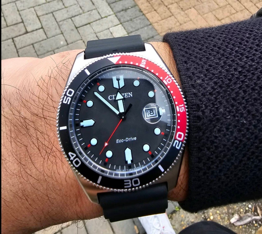 Citizen Eco-Drive AW1769-10E Black Red Bezel Analog Rubber Men's