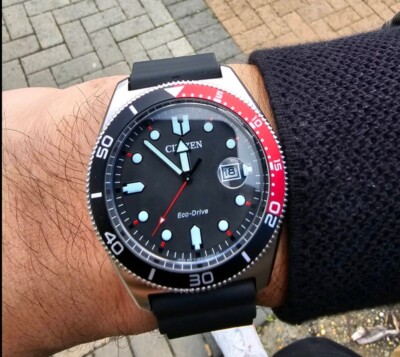 Citizen Eco-Drive AW1769-10E Black Red Bezel Analog Rubber Men's