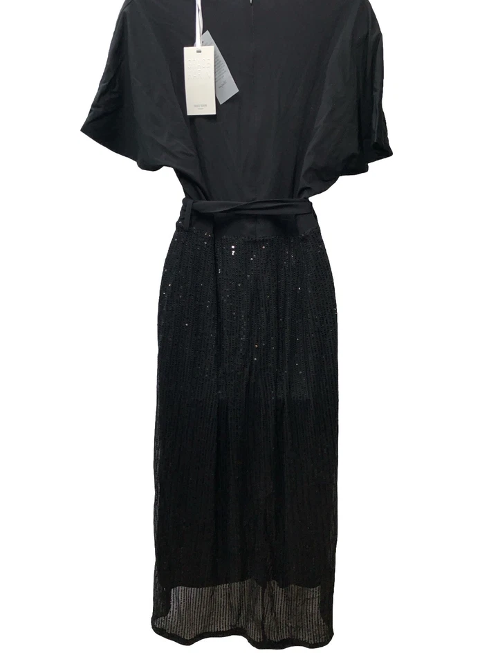 Grace Karin Sequin Cocktail Party Midi Dress Tie Waist Side Slit Size XL Black - Image 4 of 4