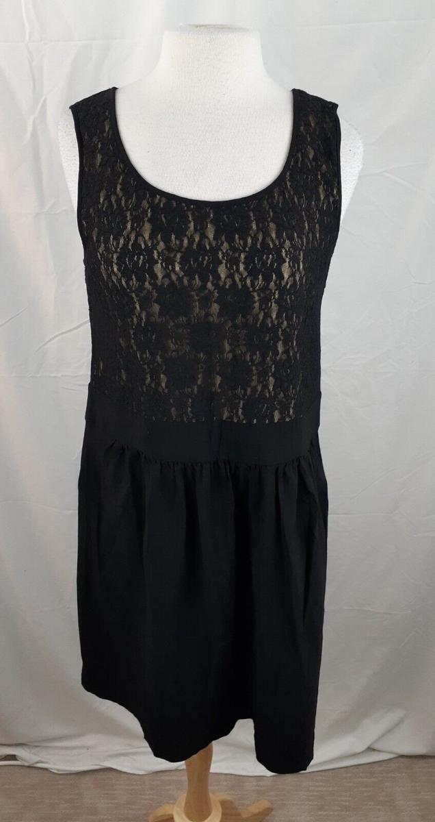 Style & Co Women 14 Black Lace Overlay Scoop Neck Sleeveless A-line Dress  Career