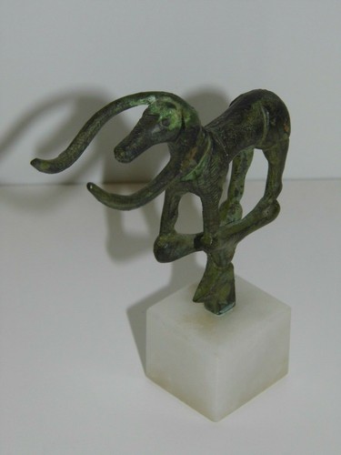 ANTIKE KRIPPENSKULPTUR BRONZE GRÜNE PATINA AUF MARMORSOCKEL SEHR SELTEN 18. JAHRHUNDERT - Bild 11 von 12