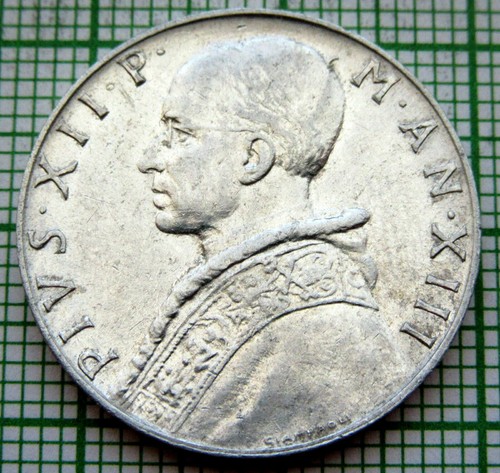 VATICAN PIVS XII 1951 10 LIRE, PRUDENTIA, ALUMINUM, BETTER GRADE - Picture 4 of 4