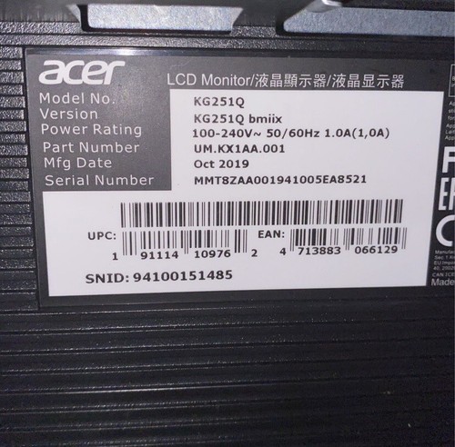 Acer KG251Q 24.5" LED FHD FreeSync Monitor - Black 75Hz - Picture 3 of 4