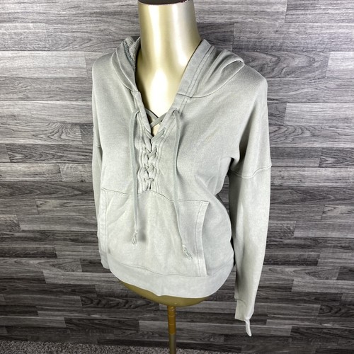 AMERICAN EAGLE Lace Up Pullover Green Sweatshirt Hoodie Women's Size Small - Picture 2 of 11