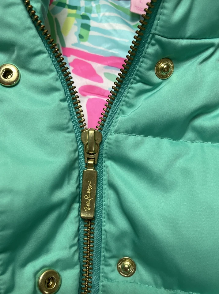 Chaleco acolchado verde Lilly Pulitzer botón cremallera talla grande Foto 3 de 4