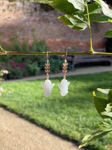 Jadeite 14K gold-plated handmake Angel Jade ear hook - Picture 4 of 4